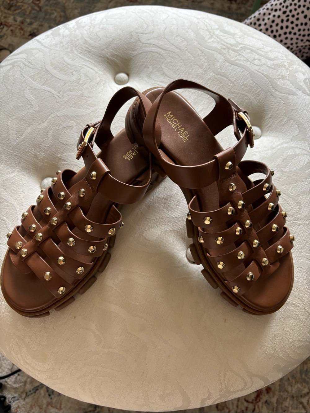 MICHAEL Michael Kors Brown Leather Studded Cage Sandals